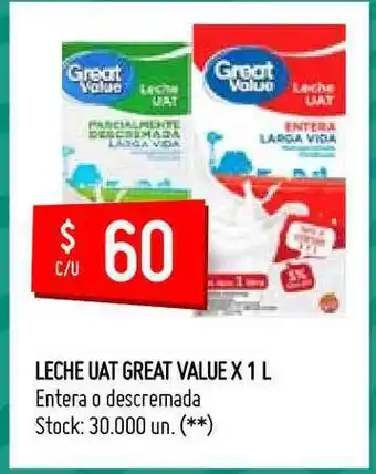 Changomas Great Value Leche UAT x 1L oferta