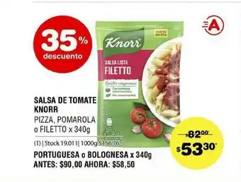 Atomo Conviene Salsa De Tomate Knorr Pizza Pomarola O Filetto 35% Descuento x 340g oferta