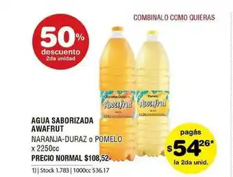 Atomo Conviene Agua Saborizada Awafrut Naranja Duraz O Pomelo 50% Descuento 2da Unidad x 2250cc oferta