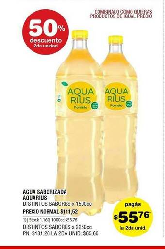 Atomo Conviene Agua Saborizada Aquarius 50% Descuento 2da Unidad oferta