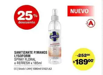 Atomo Conviene Sanitizante P Manos Lysoform Spray Floral O Refresh 25% Descuento x 185ml oferta