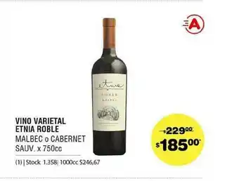 Atomo Conviene Vino Varietal Etnia Roble Malbec O Cabernet Sauv. x 750cc oferta