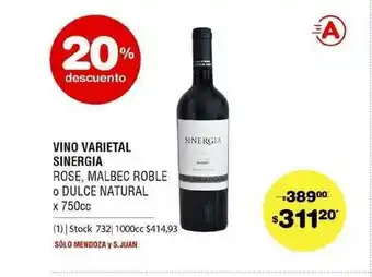 Atomo Conviene Vino Varietal Sinergia Rose Malbec Roble O Dulce Natural 20% Descuento x 750cc oferta