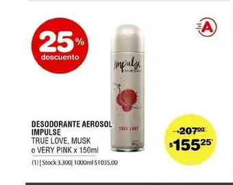 Atomo Conviene Desodorante Aerosol Impulse True Love Musk O Very Pink 25% Descuento x 150ml oferta