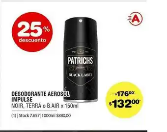 Atomo Conviene Desodorante Aerosol Impulse Noir Terra O B.air 25% Descuento x 150ml oferta