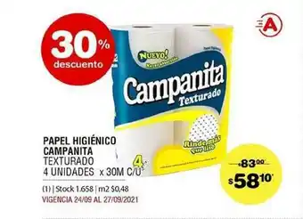 Atomo Conviene Papel Higiénico Campanita Texturado x 30m oferta