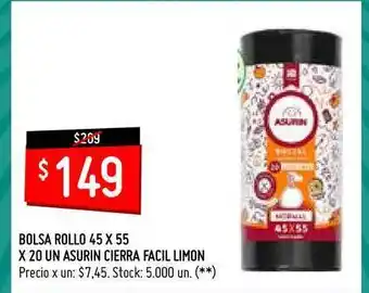 Changomas Asurin Cierra Facil Limon Bolsa Rollo 45 x 55 x 20 Un oferta