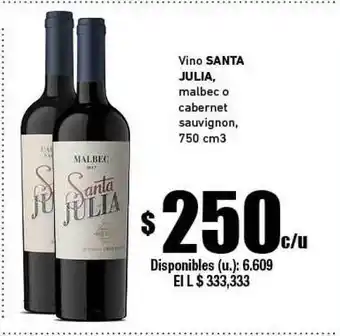 Cooperativa Obrera Santa Julia Vino, Malbec O Cabernet Sauvignon 750 cm³ oferta