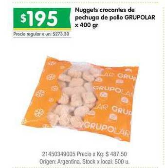 Jumbo Grupolar Nuggets Crocantes de Pechuga de Pollo x 400gr oferta