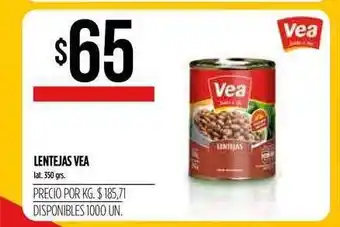 Supermercados Vea Vea Lentejas lat. 350grs. oferta