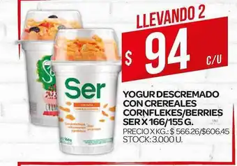 Supermercados DIA Ser Yogur Descremado con Crereales Cornflekes/berries x 166/155g oferta