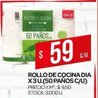 Supermercados DIA Dia Rollo de Cocina x 3u. (50 Paños c/u) oferta