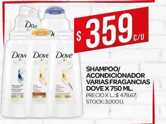 Supermercados DIA Dove Shampoo/Acondicionador Varias Fragancias x 750ml oferta