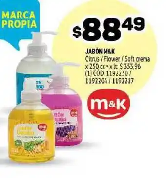 Makro M&K Jabón Citrus / Flower / Soft crema x 250cc oferta