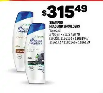 Makro Head and Shoulders Shampoo x 700ml oferta