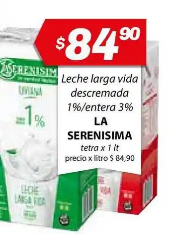 La Serenisima Leche Larga Vida Descremada 1%/entera 3% tetra x 1lt