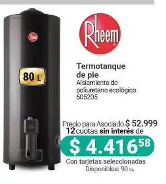 Cooperativa Obrera Rheem Termotanque de Pie 80L oferta