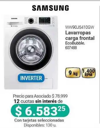 Cooperativa Obrera Samsung Lavarropas Carga Frontal WW90J5410GW 9kg oferta