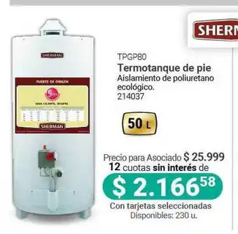 Cooperativa Obrera Sherman TPGP80 Termotanque de Pie 50L oferta