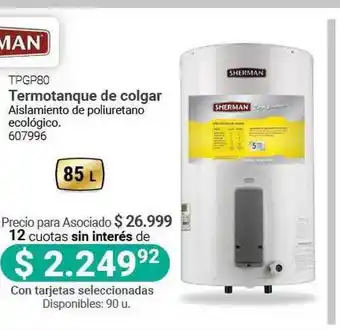 Cooperativa Obrera Sherman Termotanque de Colgar TPGP80 85L oferta
