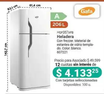 Cooperativa Obrera Gafa HGF357AFB Heladera 206L oferta