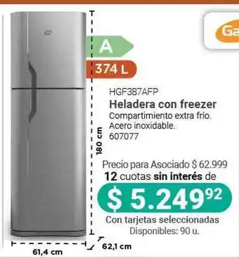 Cooperativa Obrera Gafa Heladera con Freezer HGF387AFP oferta