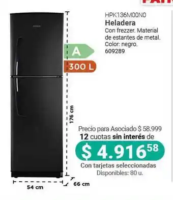 Cooperativa Obrera Heladera con Frezzer HPK136M00N0 300L oferta