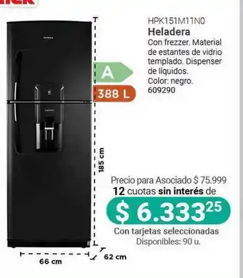 Cooperativa Obrera Heladera con Frezzer HPK151M11N0 388L oferta