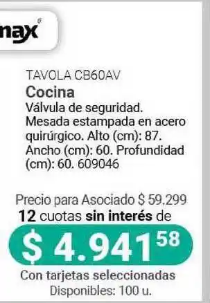 Cooperativa Obrera Fornax Cocina Tavola CB60AV oferta