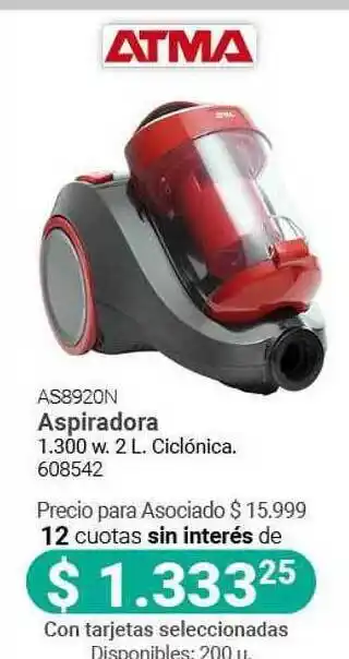 Cooperativa Obrera Atma AS8920N Aspiradora 1.300w 2L oferta