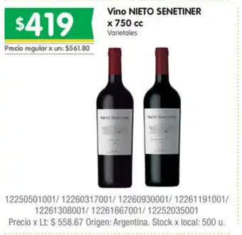 Nieto Senetiner Vino x 750cc