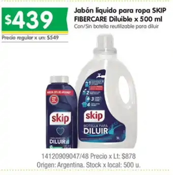 Jumbo Skip Fibercare Jabón líquido para ropa Diluible x 500ml oferta