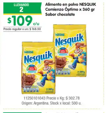 Nesquik Alimento en polvo Comienzo Óptimo x 360gr Sabor chocolate