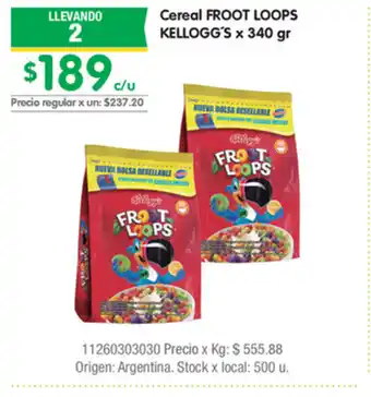 Jumbo Kellogg's Froot Loops Cereal x 340gr oferta