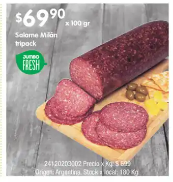 Jumbo Jumbo Fresh Salame Milán tripack x 100gr oferta