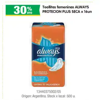 Jumbo Always Protecion Plus Seca Toallitas femeninas x 16un oferta