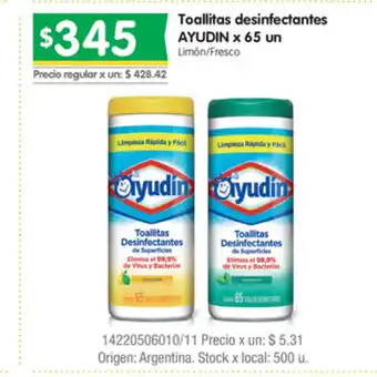 Jumbo Ayudin Toallitas desinfectantes x 65un oferta