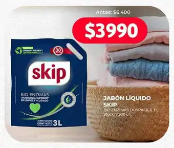 Supermercados Tadicor JABÓN LÍQUIDO SKIP BIO ENZIMAS DOYPACK X 3 L oferta