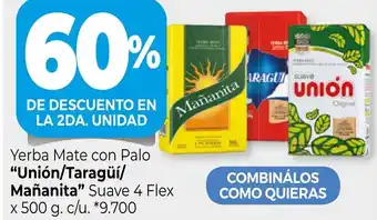 La Anonima Unión/Taragüí/Mañanita Yerba Mate con Palo Suave 4 Flex x 500g oferta