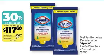 La Anonima Ayudín Toallitas Húmedas Desinfectante Limón Flow Pack x 24 unid. c/u. oferta