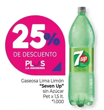 La Anonima Seven Up Gaseosa Lima Limón sin Azúcar Pet x 1,5 lt. oferta