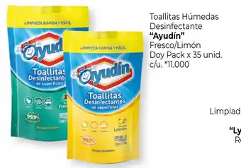 La Anonima Ayudín Toallitas Húmedas Desinfectante Fresco/Limón Doy Pack x 35 unid. c/u. oferta