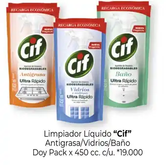 La Anonima Cif Limpiador Líquido Antigrasa/Vidrios/Baño Doy Pack x 450 cc. c/u. oferta