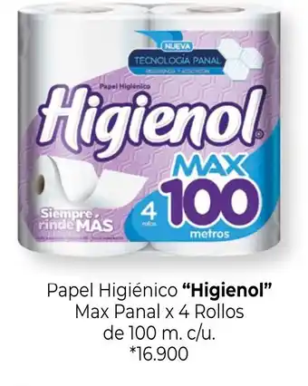 La Anonima Higienol Paperl Higiènico Max Panal x 4 Rollos de 100 m. c/u. oferta