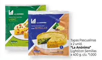 La Anónima Tapas Pascualinas x 2 unid. Light/con Semillas x 400 g. c/u.