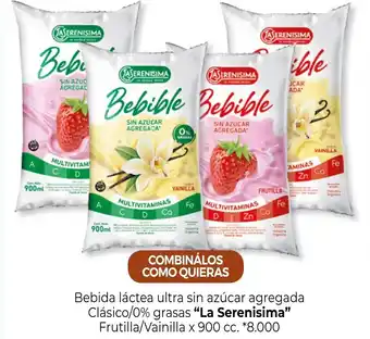 La Anonima La Serenisima Bebida láctea ultra sin azúcar agregada Clásico/0& grasas Frutilla/Vainilla x 900 cc. oferta