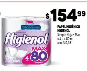 Makro Papel Higiénico Simple Hoja + Max x 4 u x 80 m oferta