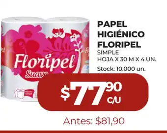 Super MAMI Floripel Papel Higiénico Simple Hoja x 30 m x 4 Un oferta