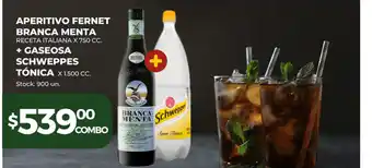 Super MAMI Aperitivo Fernet Branca Menta Receta Italiana x 750 cc + Gaseosa Schweppes Tónica x 1500cc oferta