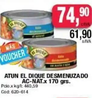 Maxiconsumo Atun El Dique Desmenuzado AC-NAT x 170grs oferta